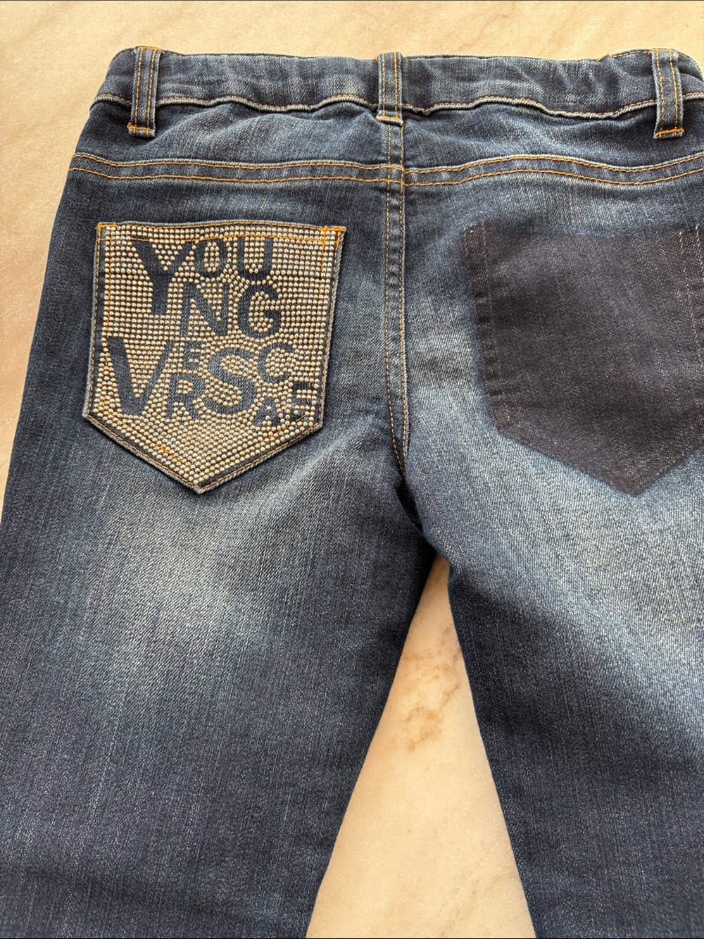 Versace Dark Blue Kids Jeans with Studded Pocket